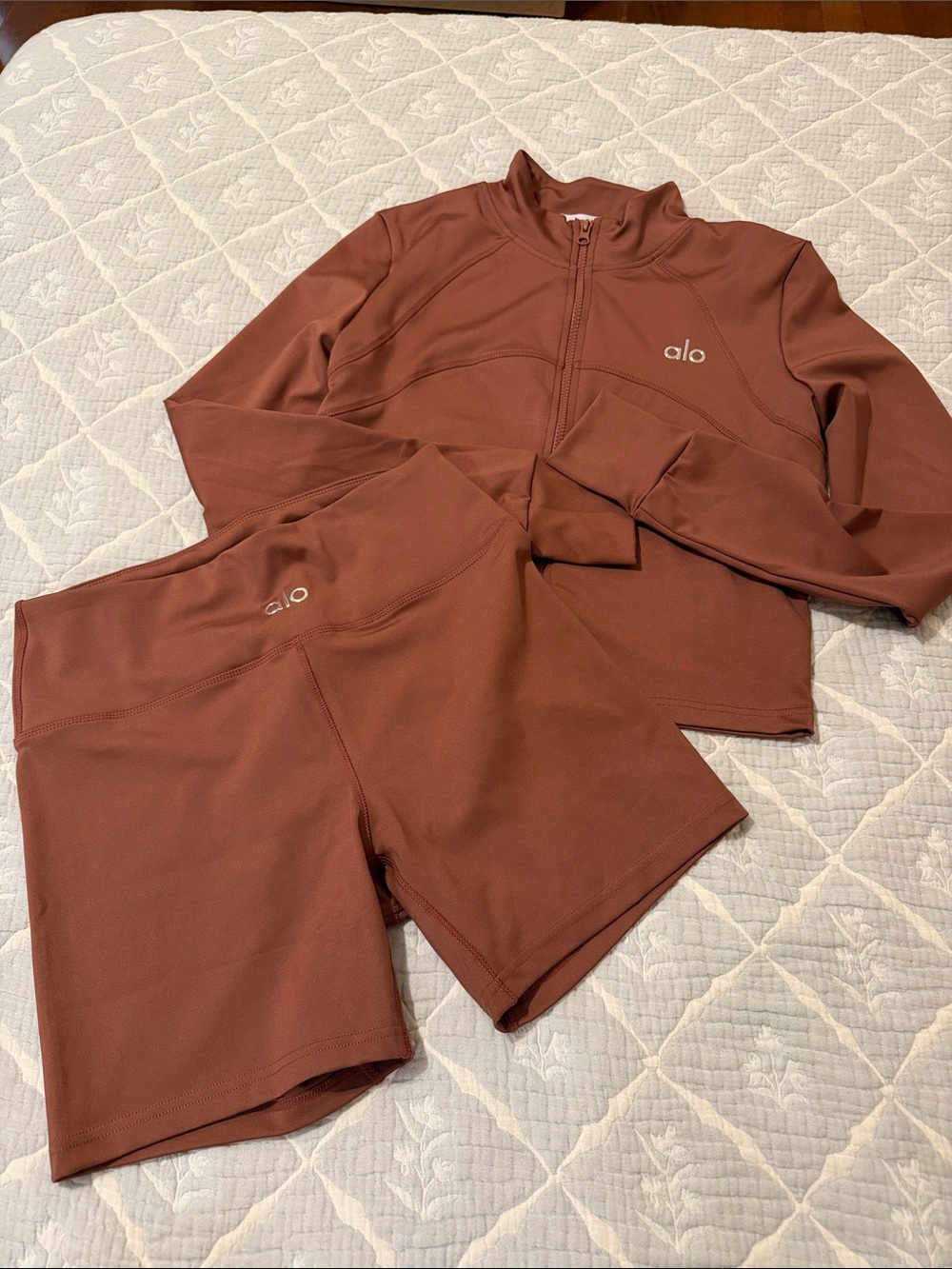Yoga Two-Piece Zip Top & Shorts Set in Rust